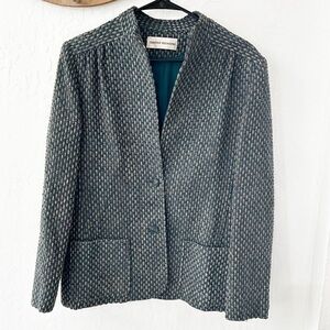 Vintage Chester Weinberg Green Multicolor Woven Stitch Double Breasted Blazer